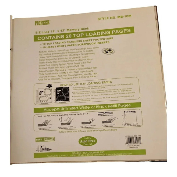 NEW Pioneer E-Z Load 12" x 12" Memory Book  20 Top Loading Pages  Acid-Free - Picture 5 of 6
